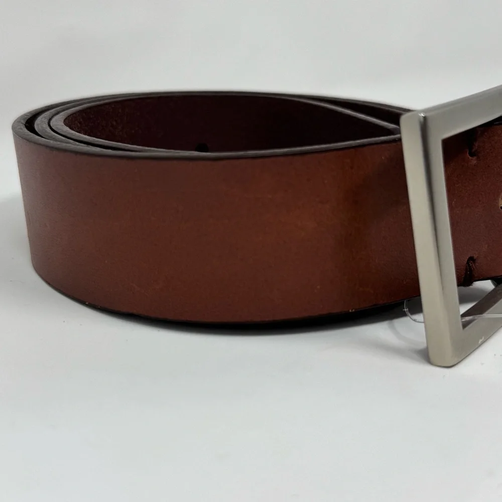 GAP Brown Leather Belt with Silver Rectangular Buckle